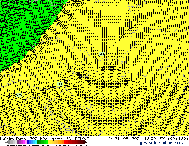 Height/Temp. 700 hPa ECMWF Sex 31.05.2024 12 UTC