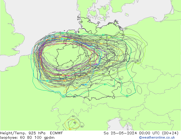 Yükseklik/Sıc. 925 hPa ECMWF Cts 25.05.2024 00 UTC