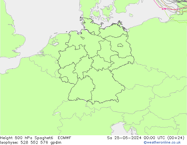 Height 500 hPa Spaghetti ECMWF Sáb 25.05.2024 00 UTC