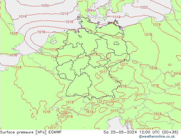 Atmosférický tlak ECMWF So 25.05.2024 12 UTC