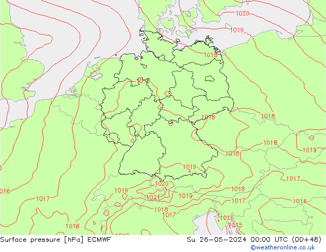 Presión superficial ECMWF dom 26.05.2024 00 UTC