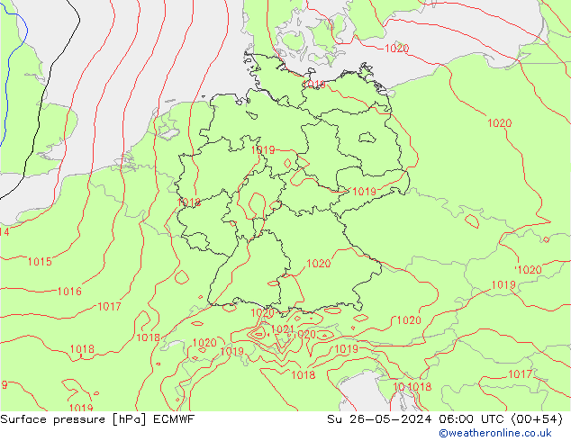 pressão do solo ECMWF Dom 26.05.2024 06 UTC