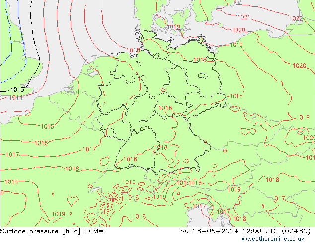 Luchtdruk (Grond) ECMWF zo 26.05.2024 12 UTC