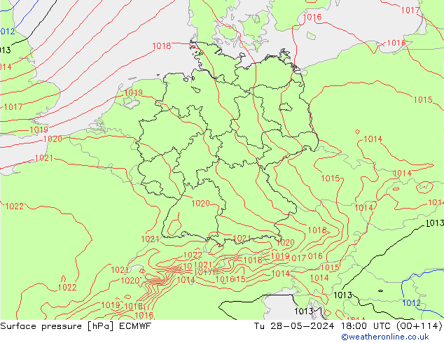 Bodendruck ECMWF Di 28.05.2024 18 UTC