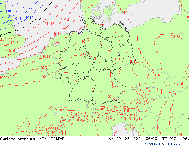 Presión superficial ECMWF mié 29.05.2024 06 UTC