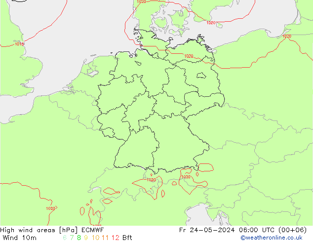 High wind areas ECMWF Fr 24.05.2024 06 UTC