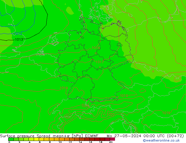 Surface pressure Spread ECMWF Mo 27.05.2024 00 UTC