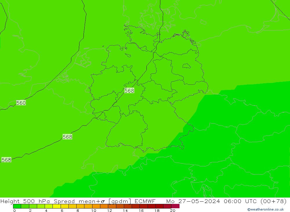 Height 500 hPa Spread ECMWF  27.05.2024 06 UTC