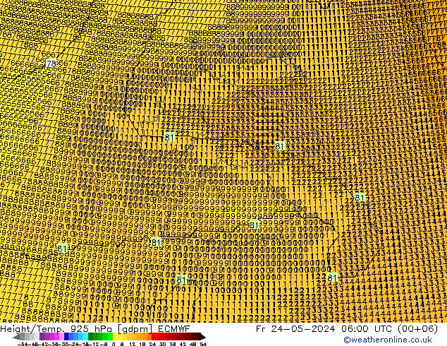 Height/Temp. 925 hPa ECMWF Fr 24.05.2024 06 UTC