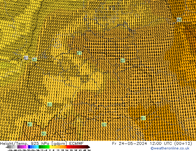 Geop./Temp. 925 hPa ECMWF vie 24.05.2024 12 UTC