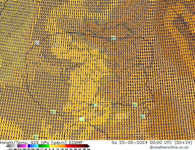 Height/Temp. 925 hPa ECMWF Sa 25.05.2024 00 UTC