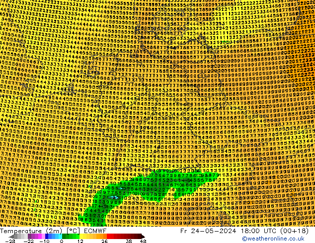 Temperature (2m) ECMWF Fr 24.05.2024 18 UTC