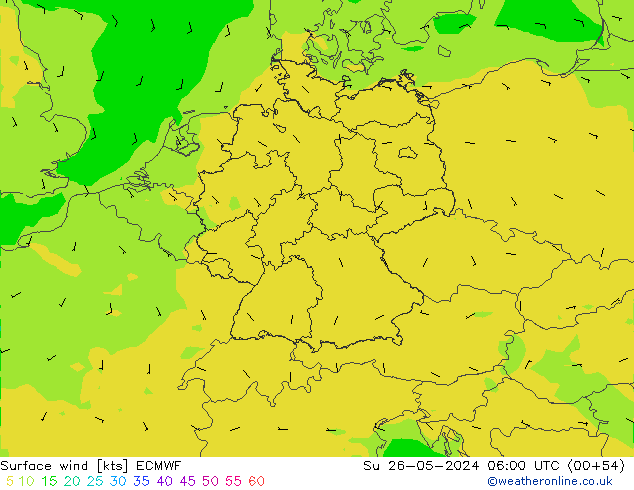 Surface wind ECMWF Su 26.05.2024 06 UTC