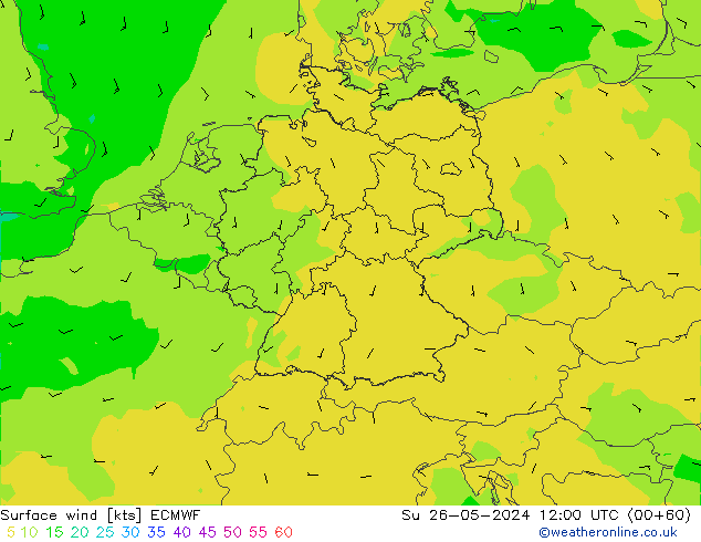 Rüzgar 10 m ECMWF Paz 26.05.2024 12 UTC