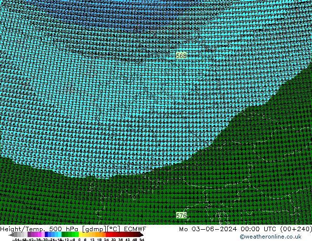 Height/Temp. 500 hPa ECMWF Mo 03.06.2024 00 UTC