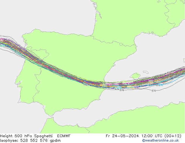 Height 500 hPa Spaghetti ECMWF Fr 24.05.2024 12 UTC