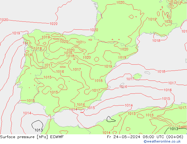 pressão do solo ECMWF Sex 24.05.2024 06 UTC