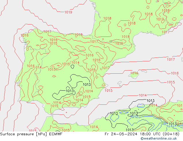 pressão do solo ECMWF Sex 24.05.2024 18 UTC