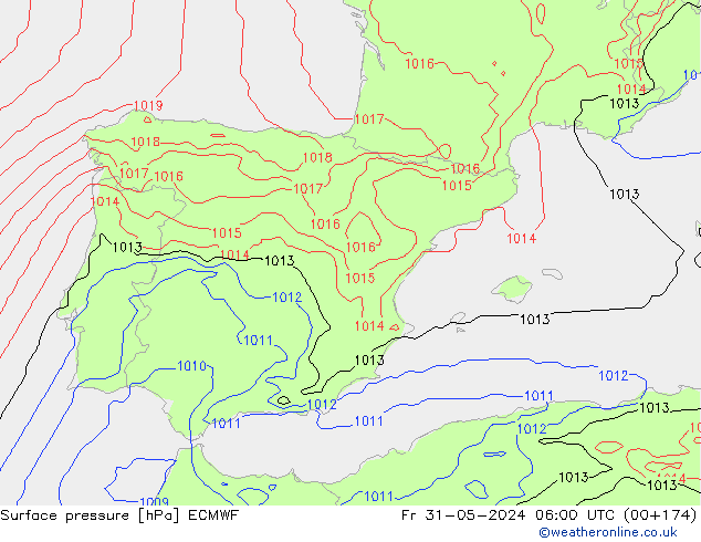 Surface pressure ECMWF Fr 31.05.2024 06 UTC