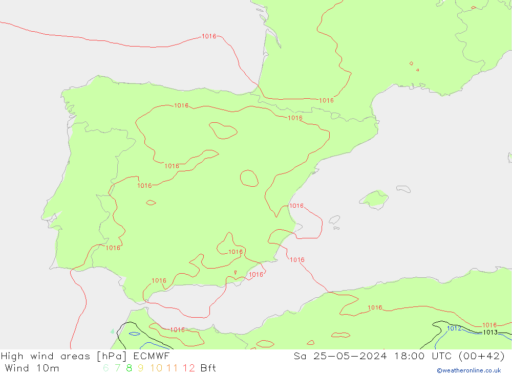 High wind areas ECMWF сб 25.05.2024 18 UTC