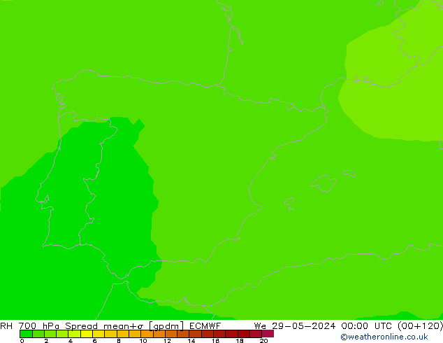 RH 700 hPa Spread ECMWF  29.05.2024 00 UTC