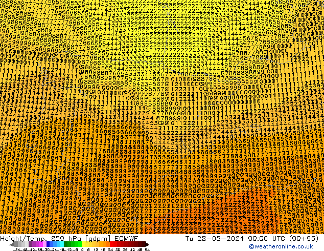 Height/Temp. 850 hPa ECMWF mar 28.05.2024 00 UTC