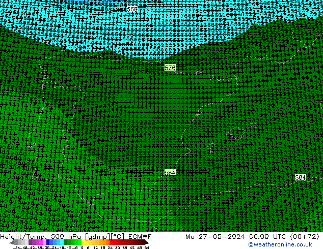 Height/Temp. 500 гПа ECMWF пн 27.05.2024 00 UTC