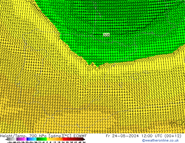 Height/Temp. 700 hPa ECMWF Fr 24.05.2024 12 UTC