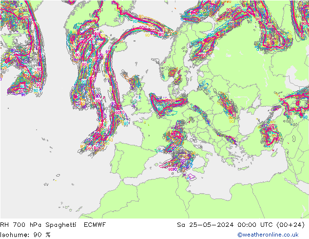 RH 700 hPa Spaghetti ECMWF So 25.05.2024 00 UTC