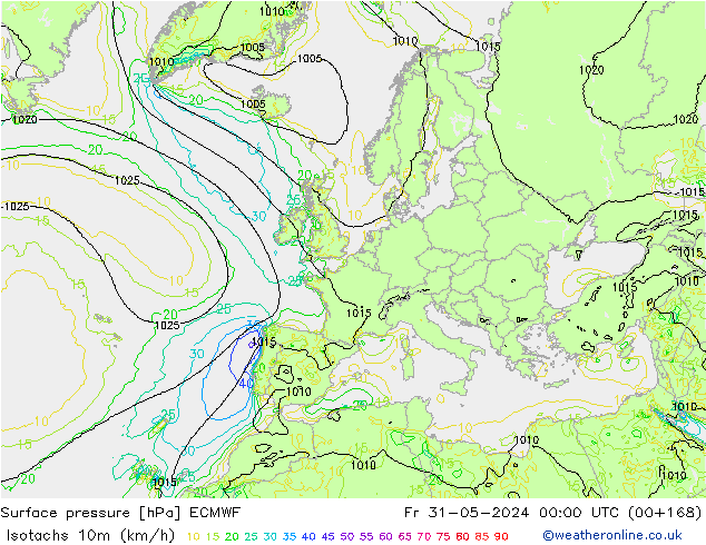 Isotachs (kph) ECMWF ven 31.05.2024 00 UTC