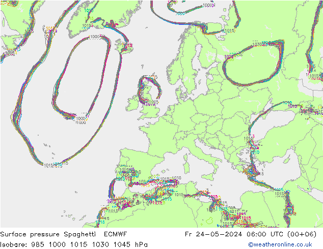 Surface pressure Spaghetti ECMWF Fr 24.05.2024 06 UTC