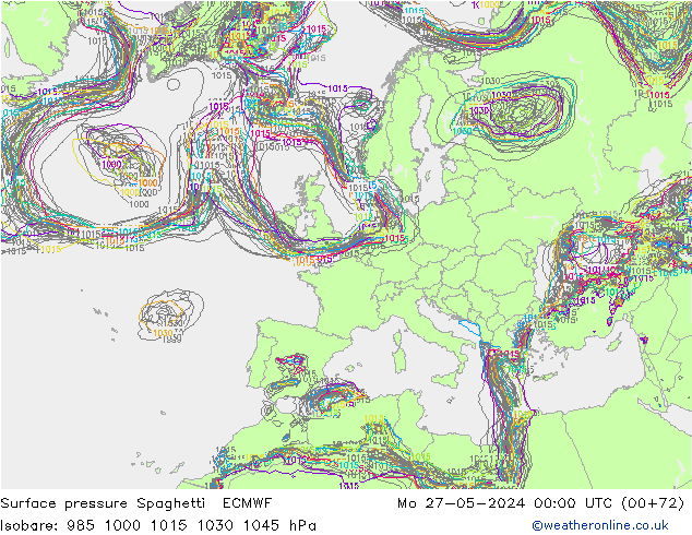 Surface pressure Spaghetti ECMWF Mo 27.05.2024 00 UTC