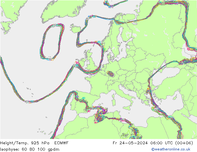 Height/Temp. 925 hPa ECMWF Fr 24.05.2024 06 UTC