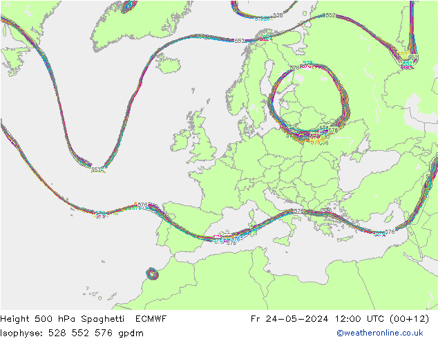 Height 500 hPa Spaghetti ECMWF Fr 24.05.2024 12 UTC