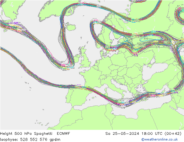 Height 500 hPa Spaghetti ECMWF Sa 25.05.2024 18 UTC