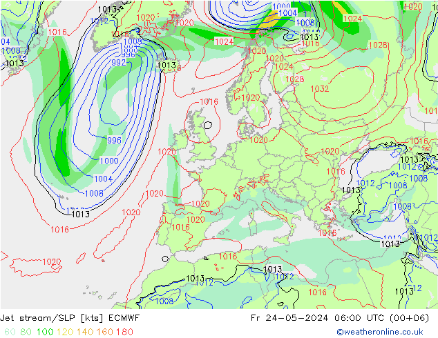 Prąd strumieniowy ECMWF pt. 24.05.2024 06 UTC