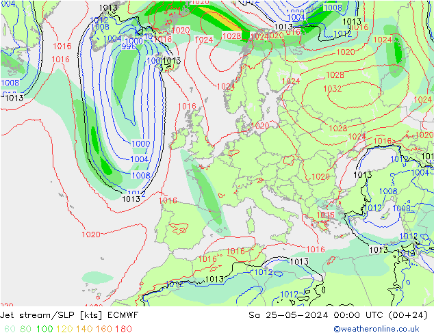 Polarjet/Bodendruck ECMWF Sa 25.05.2024 00 UTC