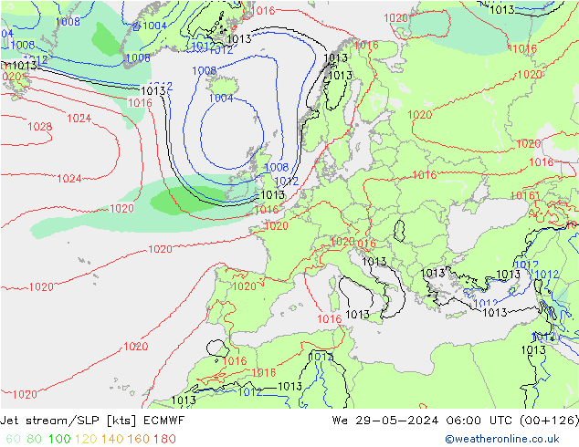 Jet stream/SLP ECMWF We 29.05.2024 06 UTC