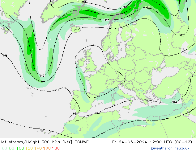 Jet stream/Height 300 hPa ECMWF Pá 24.05.2024 12 UTC