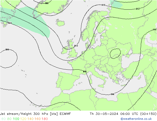 Jet stream/Height 300 hPa ECMWF Th 30.05.2024 06 UTC