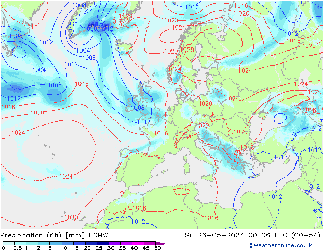 Precipitation (6h) ECMWF Ne 26.05.2024 06 UTC