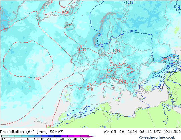 降水量 (6h) ECMWF 星期三 05.06.2024 12 UTC