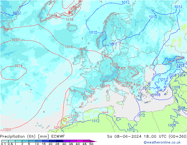 Precipitation (6h) ECMWF Sa 08.06.2024 00 UTC