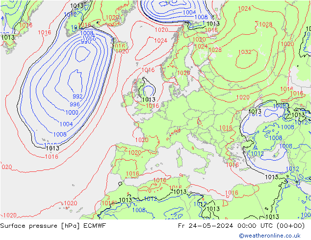 Bodendruck ECMWF Fr 24.05.2024 00 UTC