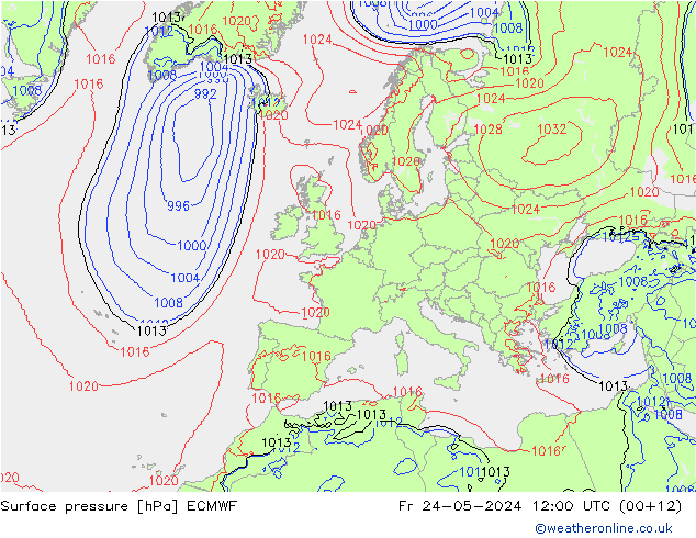 Atmosférický tlak ECMWF Pá 24.05.2024 12 UTC