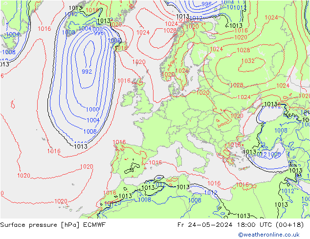 Luchtdruk (Grond) ECMWF vr 24.05.2024 18 UTC