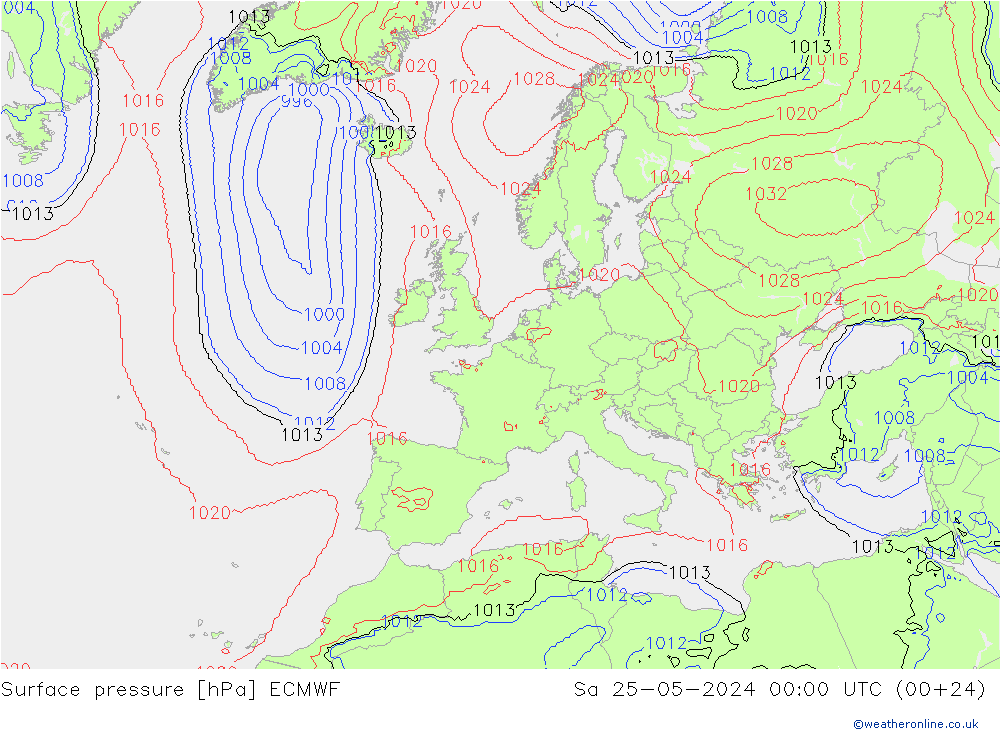 Bodendruck ECMWF Sa 25.05.2024 00 UTC