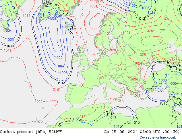 Surface pressure ECMWF Sa 25.05.2024 06 UTC