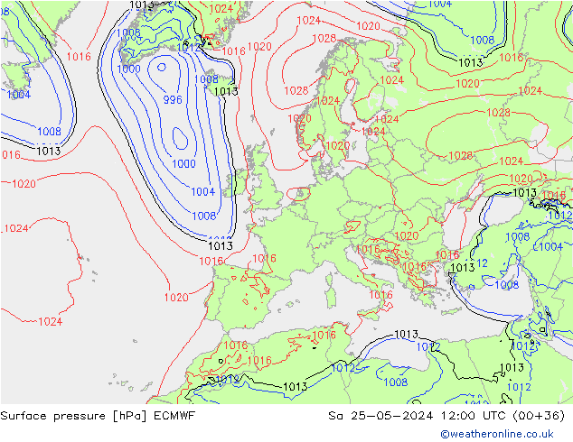 Presión superficial ECMWF sáb 25.05.2024 12 UTC