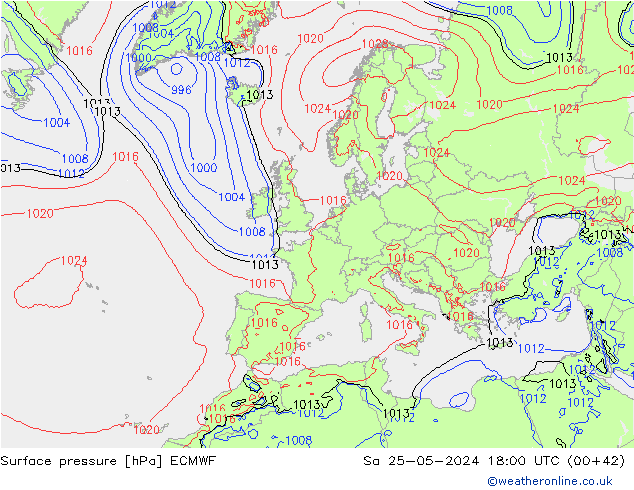 Bodendruck ECMWF Sa 25.05.2024 18 UTC